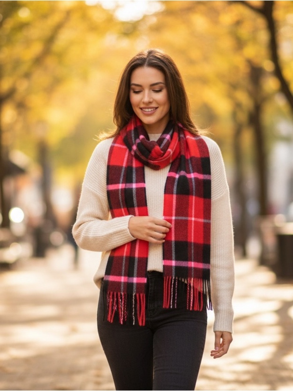 Victoria Secret Winter Red Plaid Tartan Long Scarf